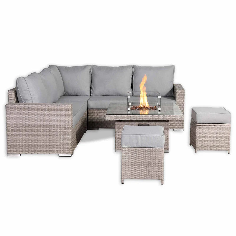 2026 Torini Square Garden Outdoor Dining Set with Rising Firepit Table - Nimbus Beds
