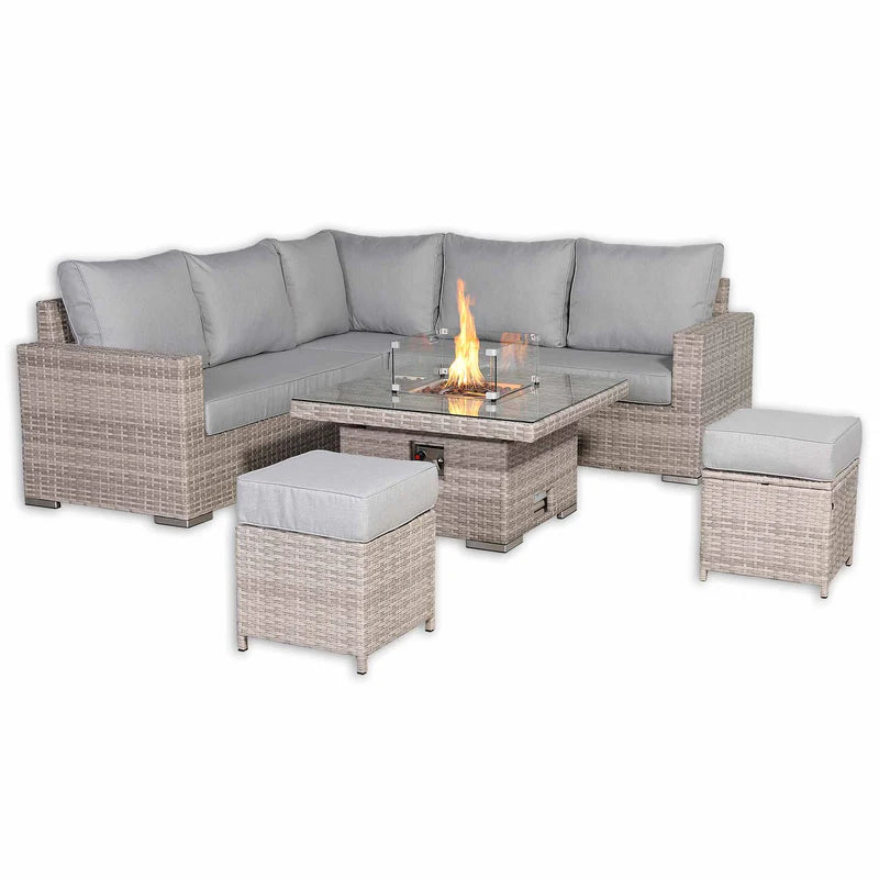 2026 Torini Square Garden Outdoor Dining Set with Rising Firepit Table - Nimbus Beds