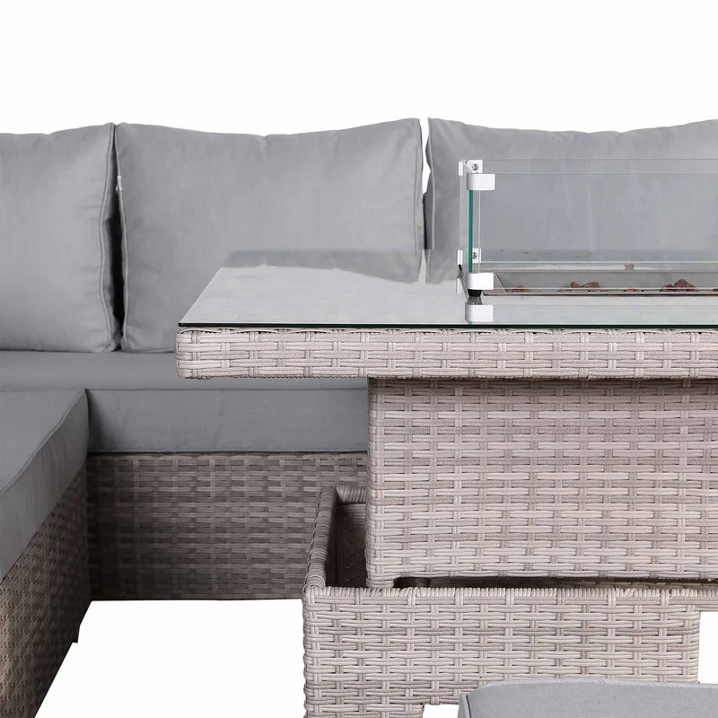 2026 Torini Corner Large Outdoor Garden Dining Set with Rising Firepit Table (Right Hand) - Nimbus Beds