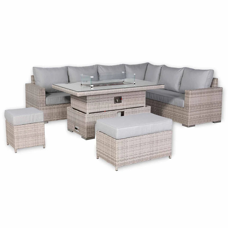 2026 Torini Corner Large Outdoor Garden Dining Set with Rising Firepit Table (Right Hand) - Nimbus Beds