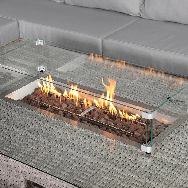2026 Torini Corner Large Outdoor Garden Dining Set with Rising Firepit Table (Right Hand) - Nimbus Beds