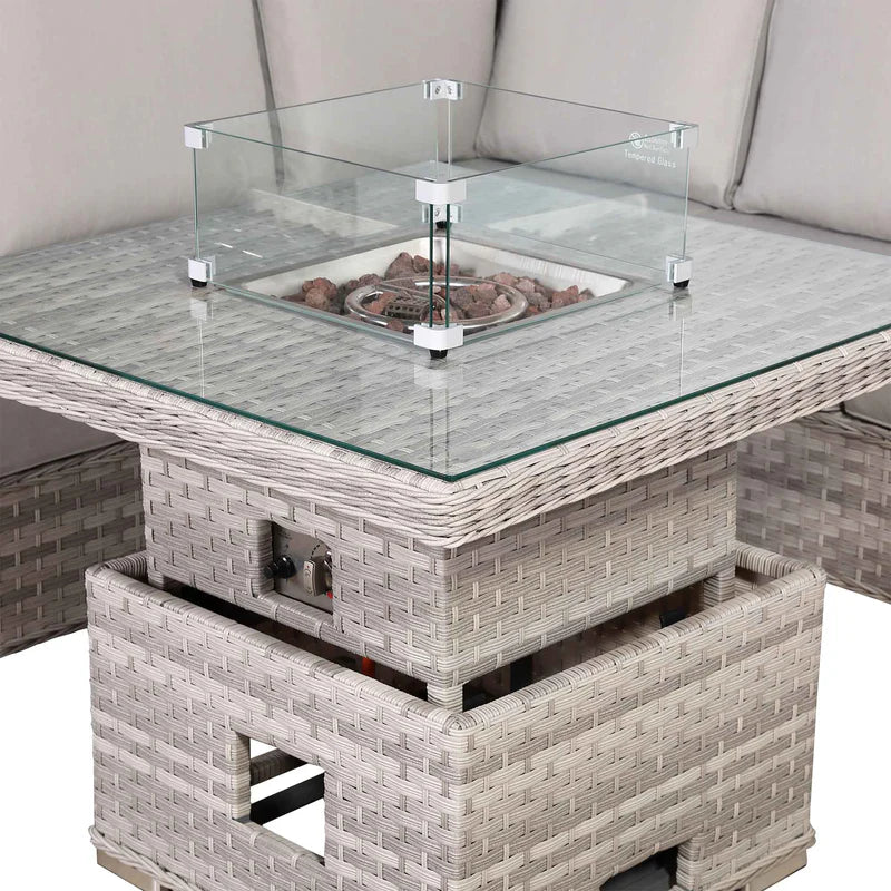 2026 Paris Square Outdoor Garden Dining Set with Rising Firepit Table - Nimbus Beds