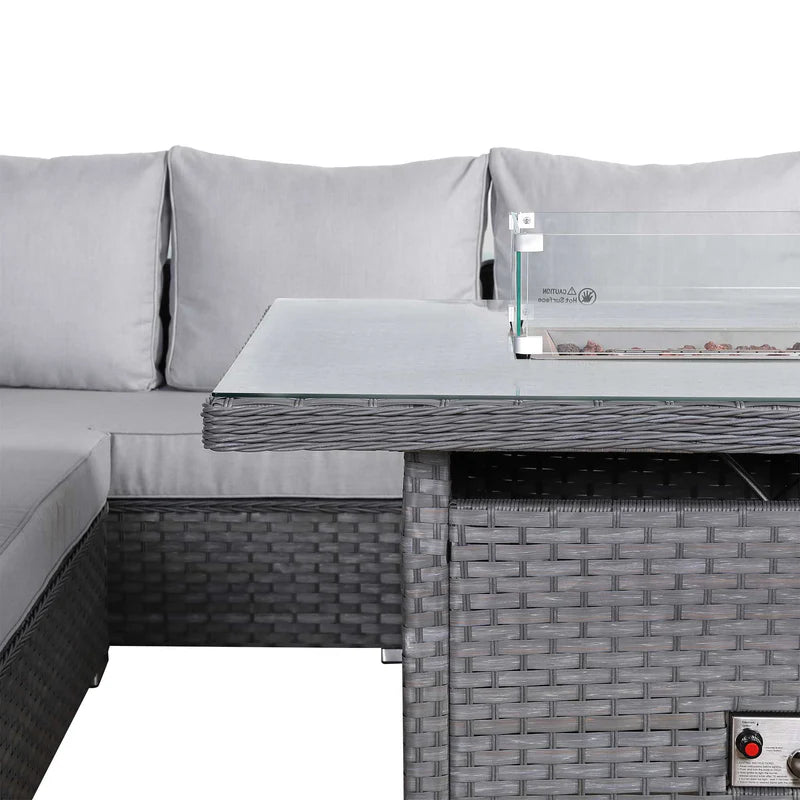 2026 Caprila Corner Outdoor Garden Dining Set with Firepit Table - Nimbus Beds