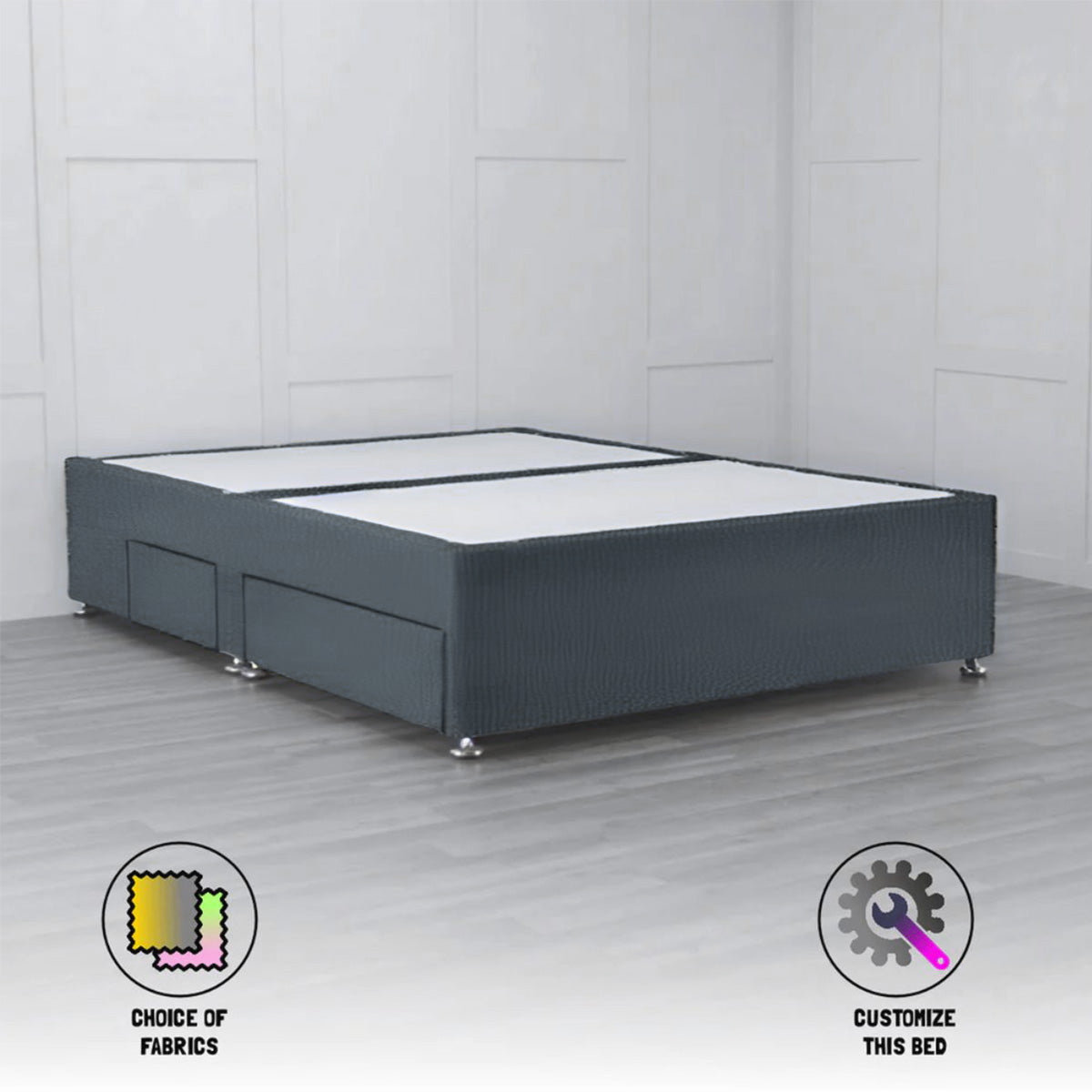 Padded Divan Bed Base 2 Drawers on Same Side