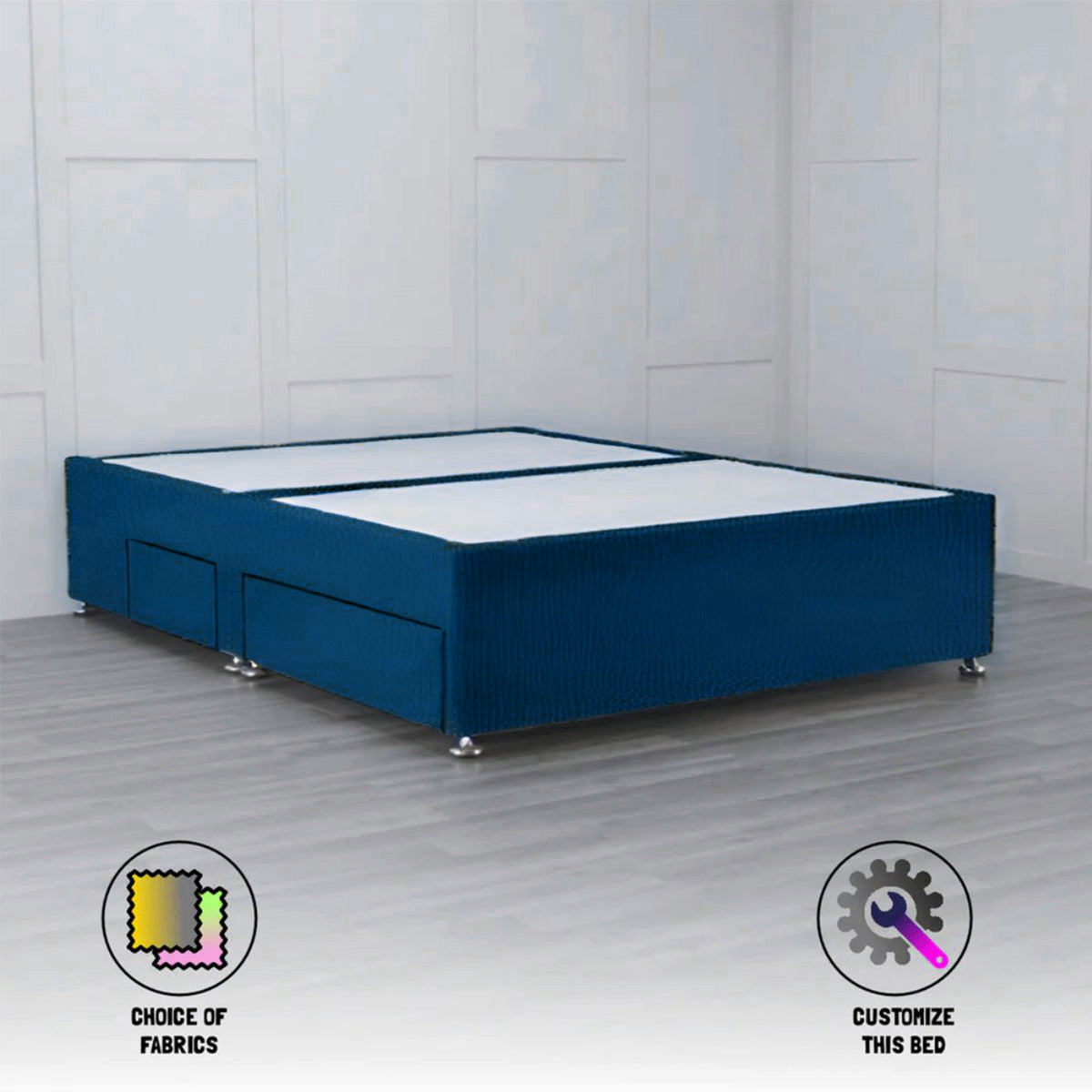 Padded Divan Bed Base 2 Drawers on Same Side