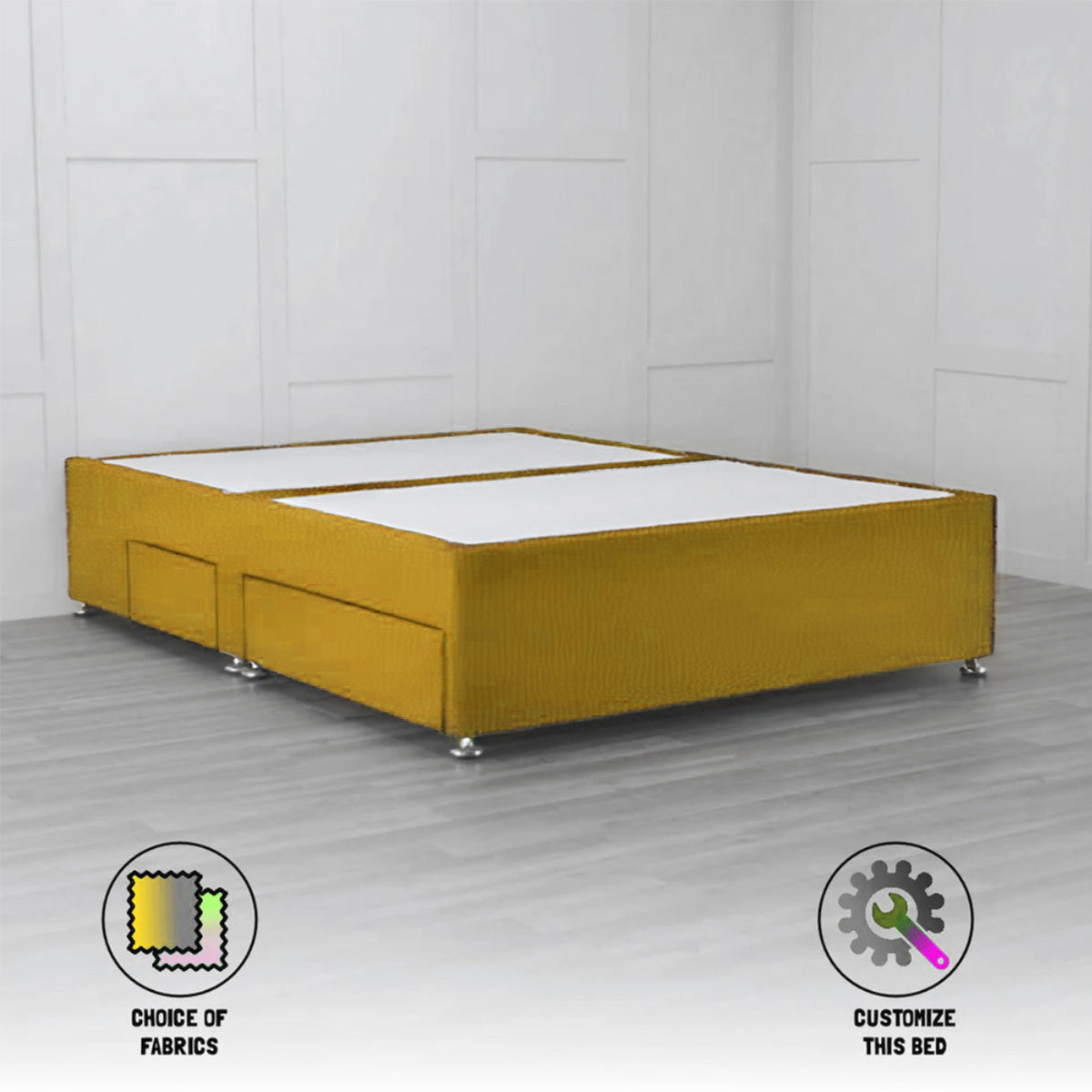 Padded Divan Bed Base 2 Drawers on Same Side