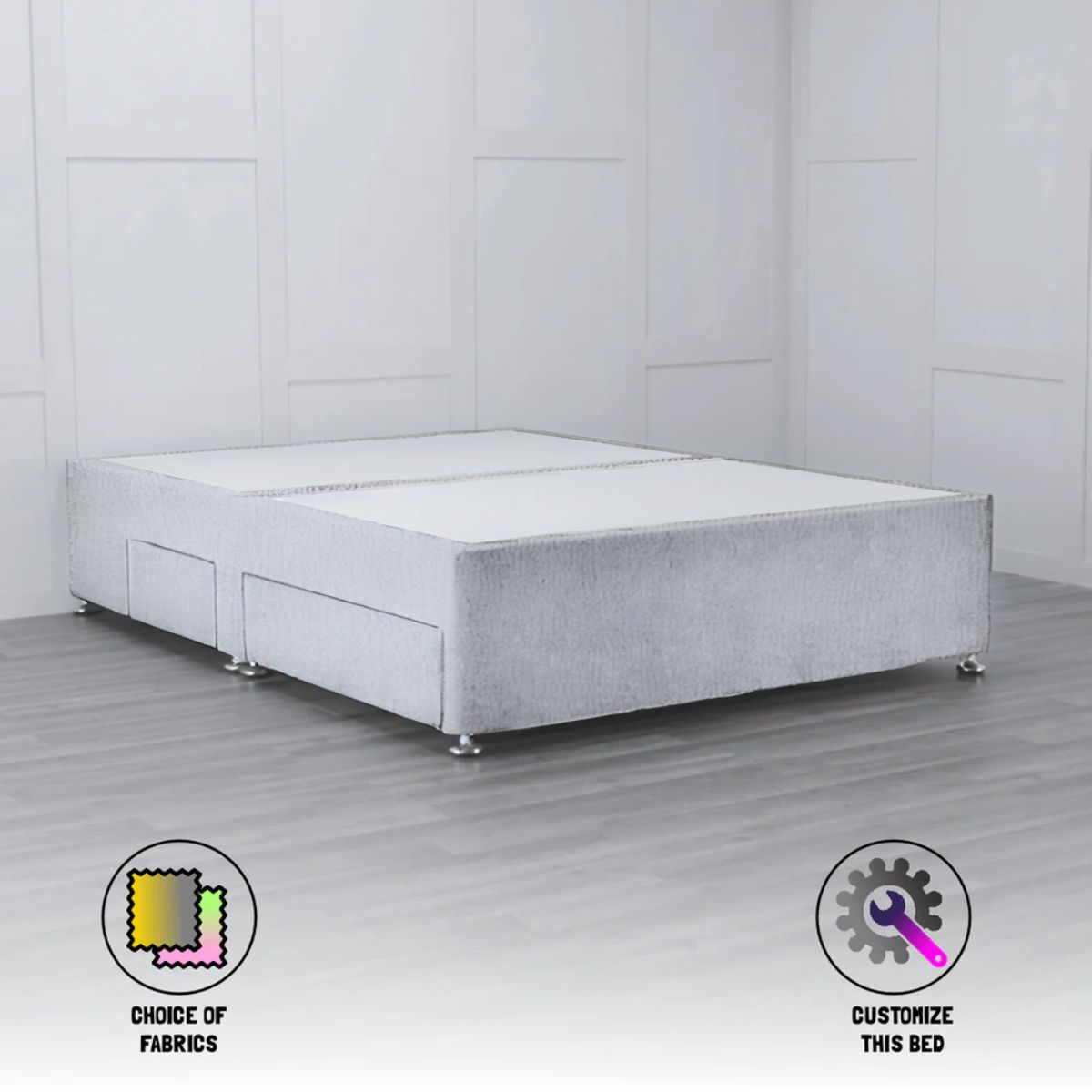 Padded Divan Bed Base 2 Drawers on Same Side