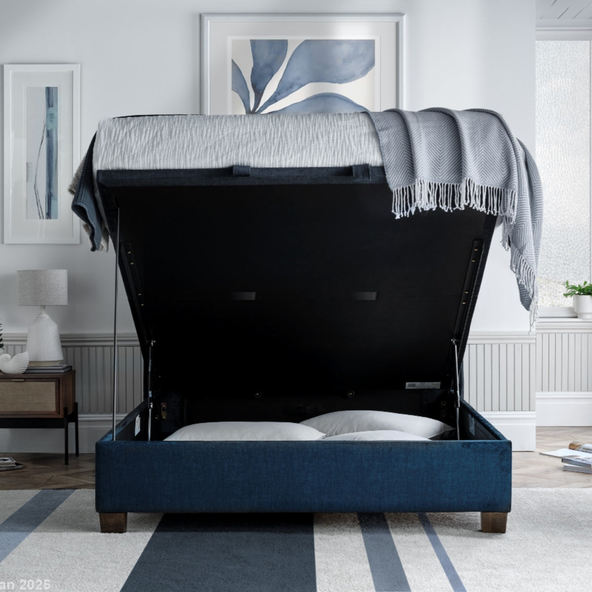 2026 Noreen Ottoman Storage Bed in Blue