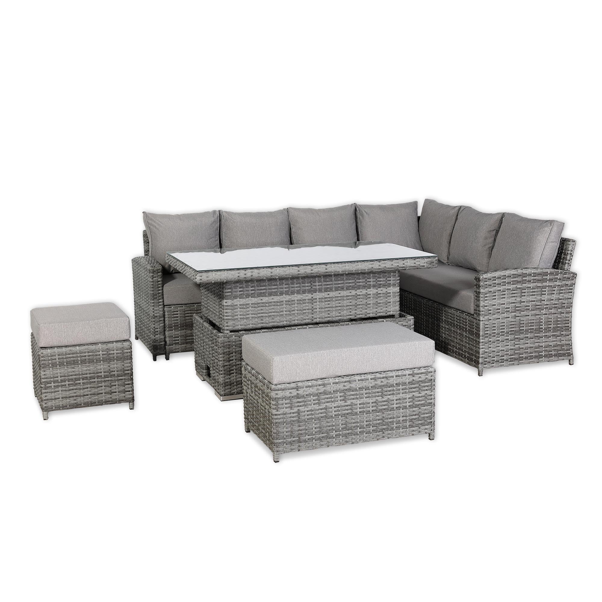 2026 Lorrento Large Corner Dining Set with Rising Table in Grey (Right Hand) - Nimbus Beds