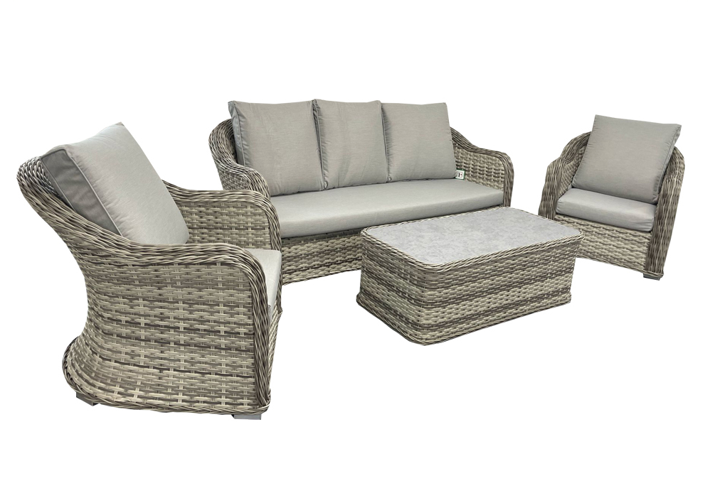 Toledo - Grey Rattan 3 Seater Sofa & 2 Chairs set with Coffee Table