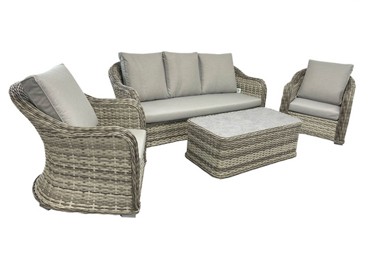 Toledo - Grey Rattan 3 Seater Sofa & 2 Chairs set with Coffee Table