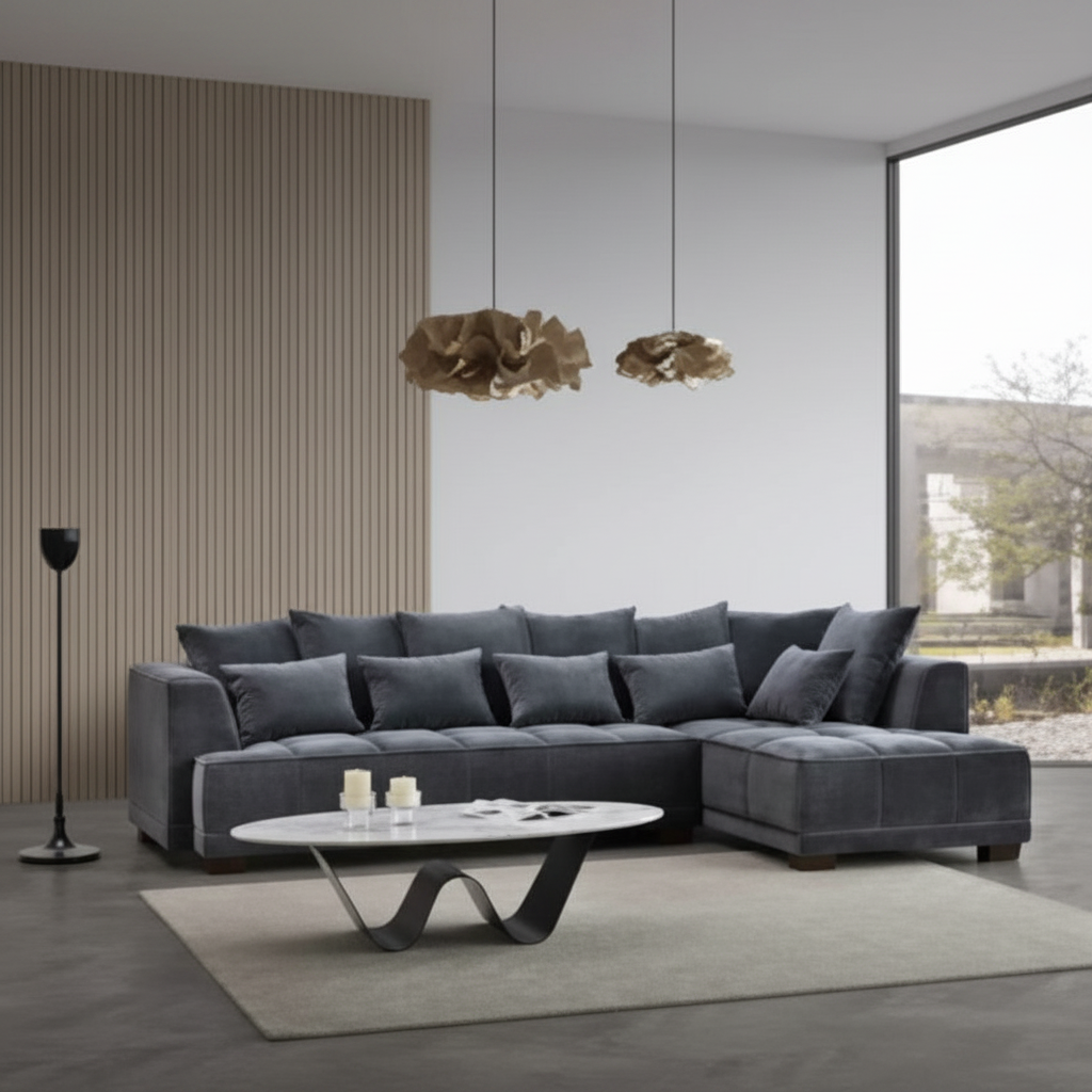 2026 Clapham Corner Sofa - Steel Velvet - Nimbus Beds