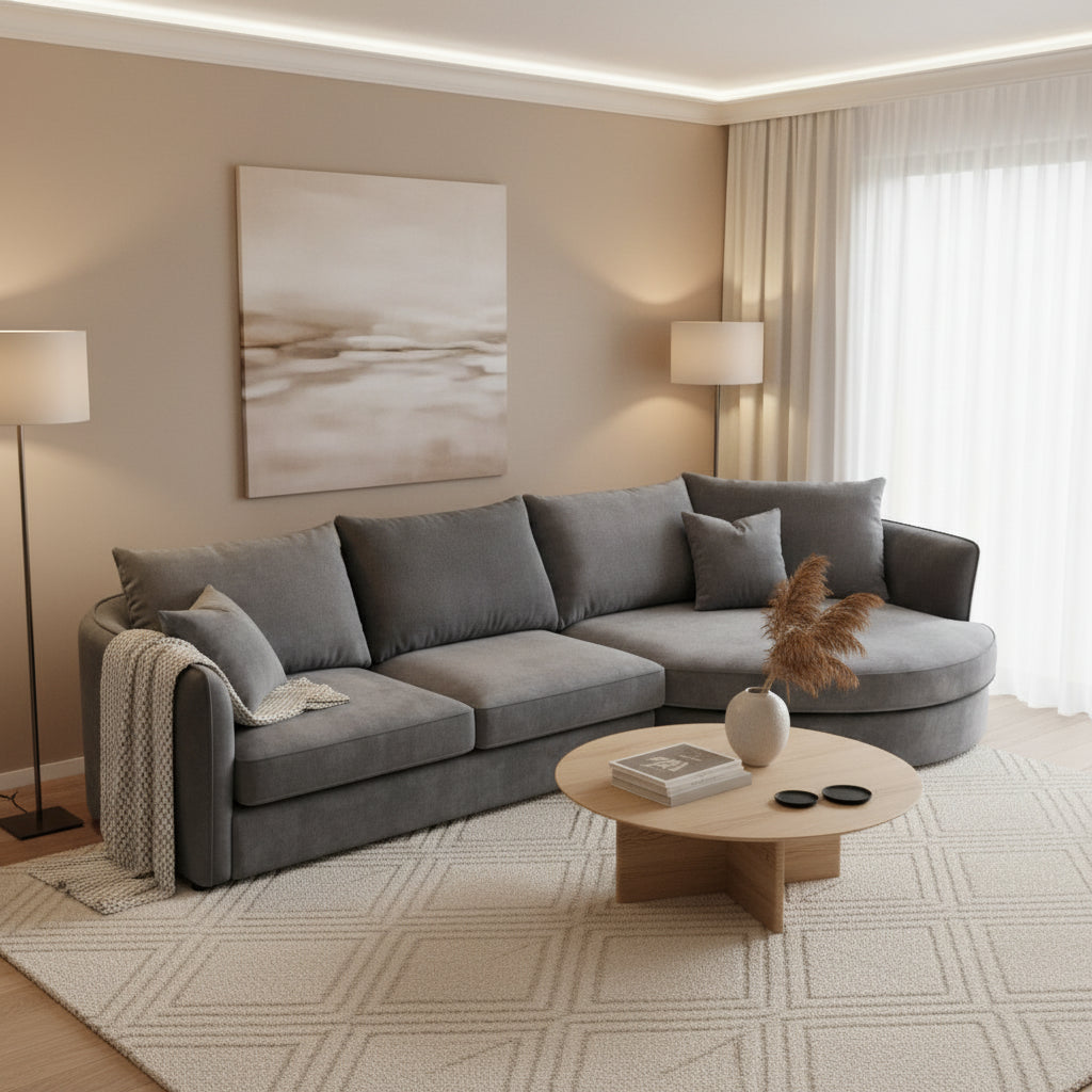 2026 Rubela Corner Chaise Sofa - Charcoal Boucle - Nimbus Beds