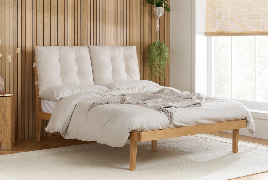 Pillow Back Bed TUFTED WHITE+Oak Effect - Nimbus Beds