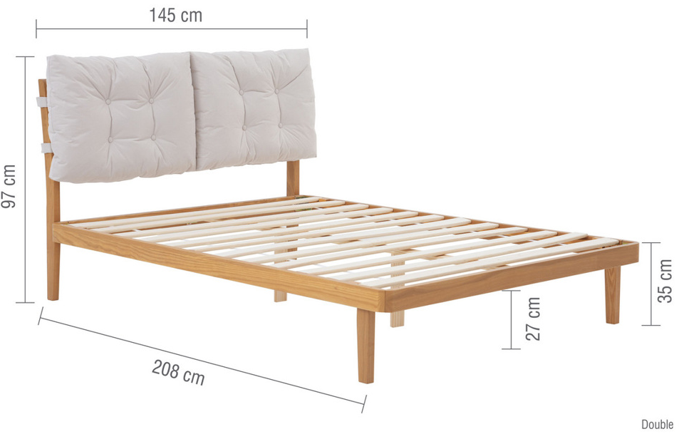 Pillow Back Bed TUFTED WHITE+Oak Effect - Nimbus Beds