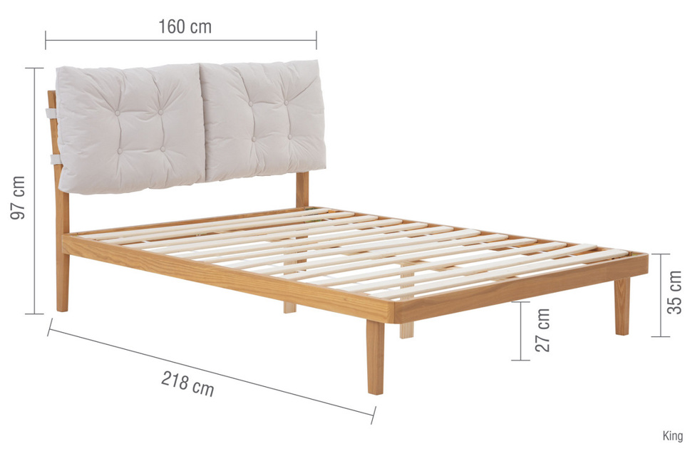 Pillow Back Bed TUFTED WHITE+Oak Effect - Nimbus Beds