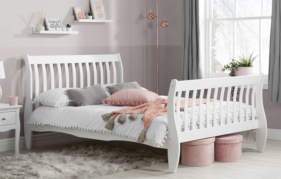 WHITE Wooden Sleigh Bed - Nimbus Beds