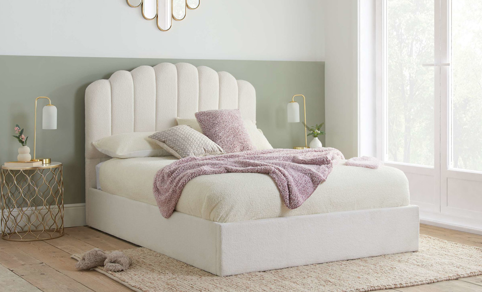 Aruba OTTOMAN Bed WHITE (Boucle) Teddy Bear Fabric - Nimbus Beds