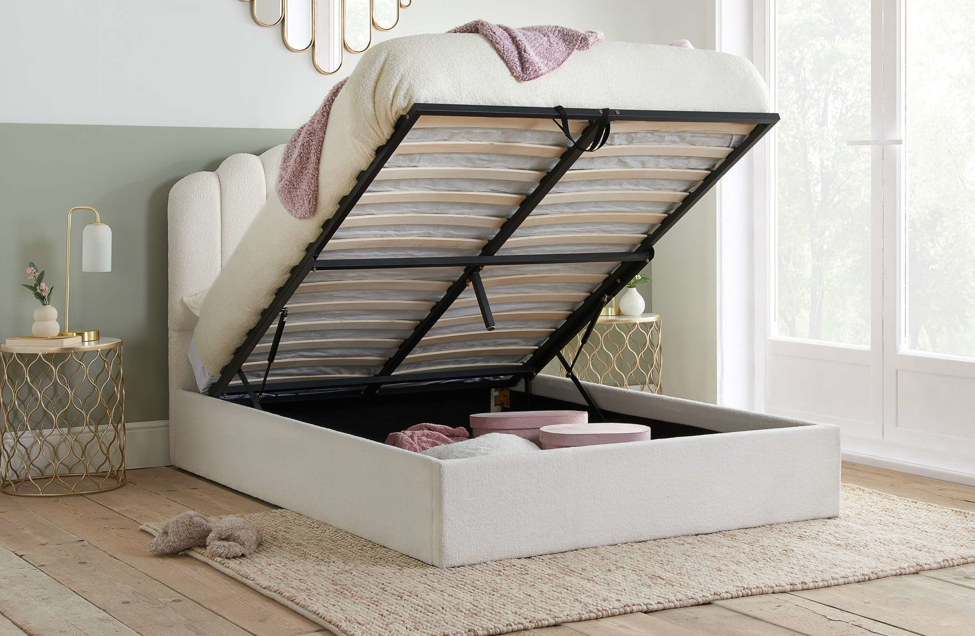 Aruba OTTOMAN Bed WHITE (Boucle) Teddy Bear Fabric - Nimbus Beds