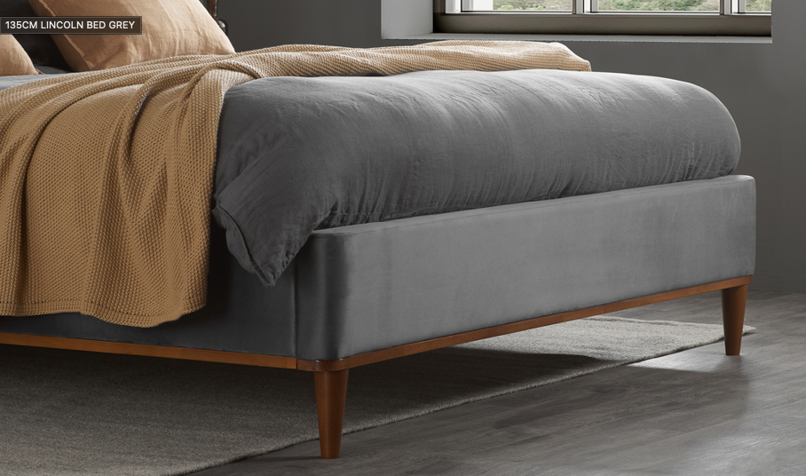 'Jackie O' Velvet Bed Plush Grey+Walnut frame - Nimbus Beds