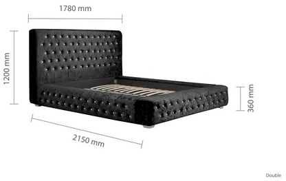 Emperor Bed BLACK Crushed Velvet+Silver Feet - Nimbus Beds