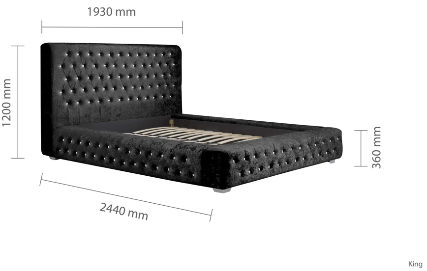 Emperor Bed BLACK Crushed Velvet+Silver Feet - Nimbus Beds