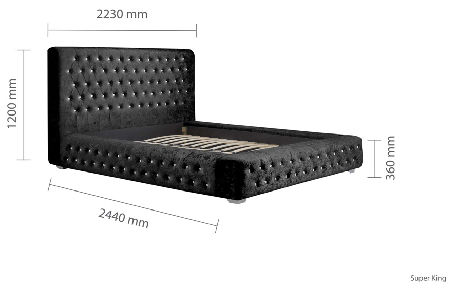 Emperor Bed BLACK Crushed Velvet+Silver Feet - Nimbus Beds