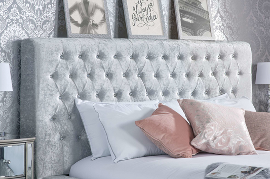 Emperor Bed STEEL Crushed Velvet+Silver Feet - Nimbus Beds