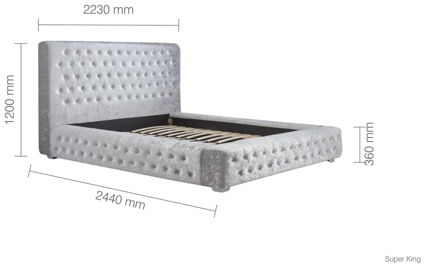 Emperor Bed STEEL Crushed Velvet+Silver Feet - Nimbus Beds