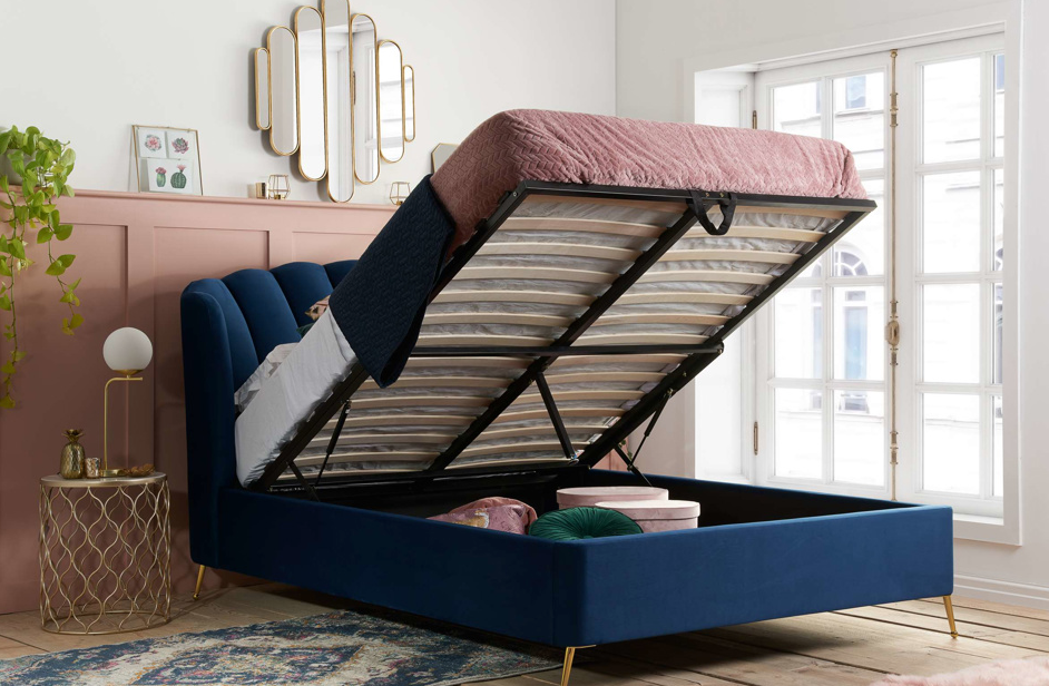 Fan OTTOMAN Midnight Blue+Metal Feet - Nimbus Beds