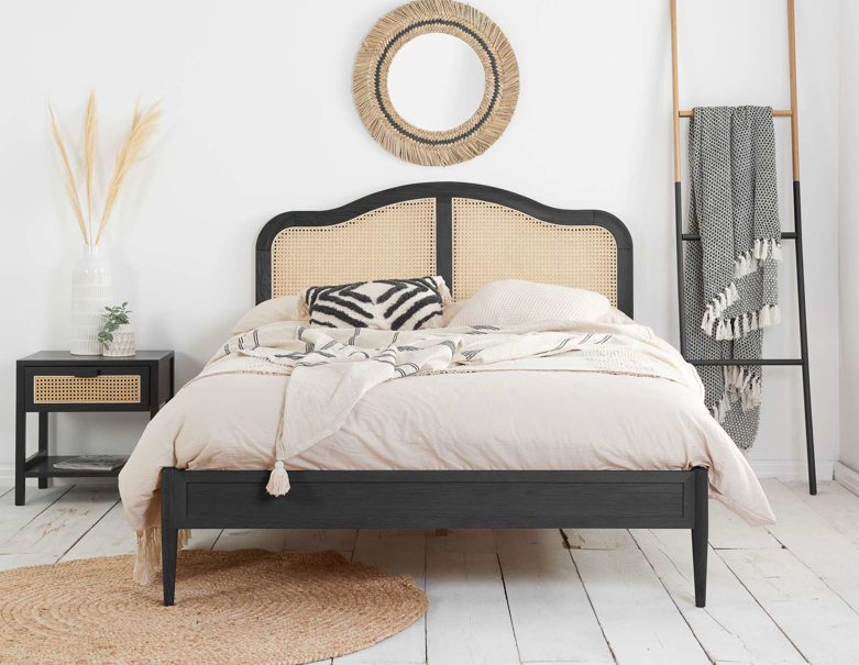 Monsieur Rattan Bed BLACK+Oak Effect - Nimbus Beds