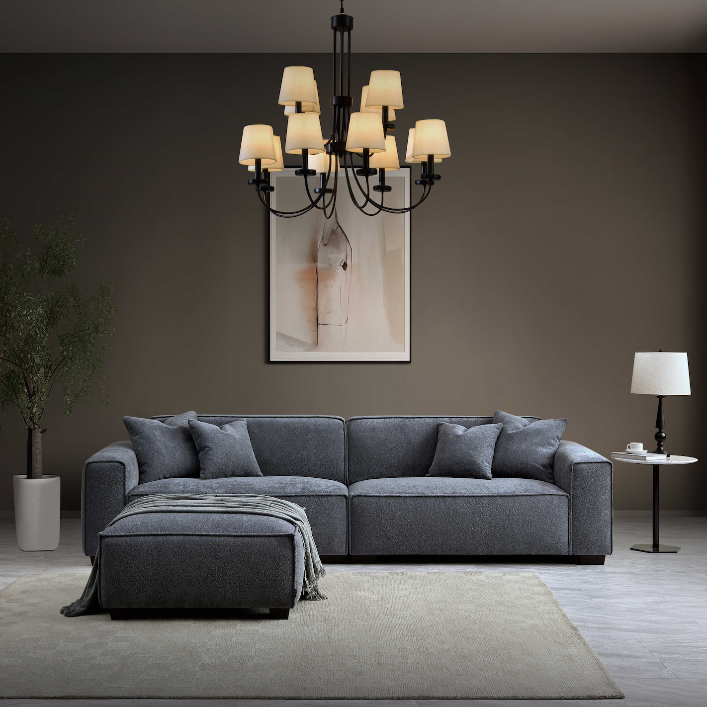Lilly 3 Seater Luxury Sofa in Charcoal Boucle - Nimbus Beds