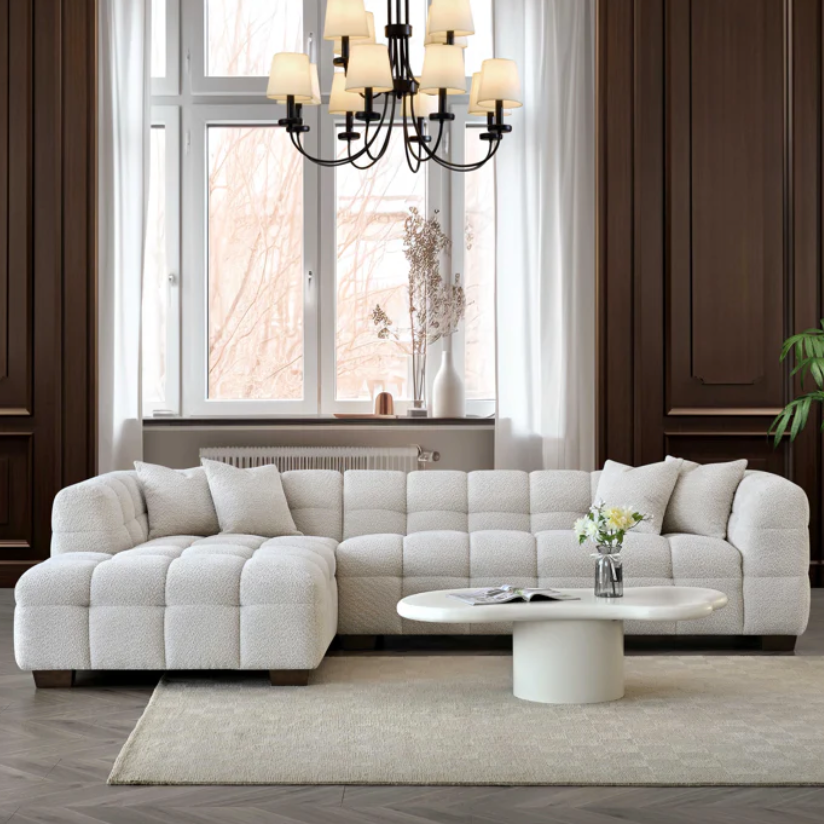 Poppy Left or Right Hand Luxury Corner Sofa in Oatmeal Boucle - Nimbus Beds
