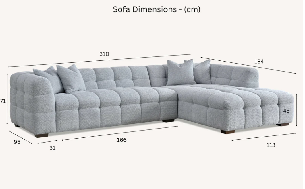 Poppy Left or Right Hand Luxury Corner Sofa in Oatmeal Boucle - Nimbus Beds