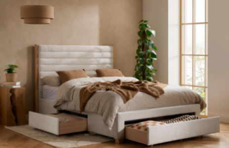 Bella Bed with Drawers Grey+Natural