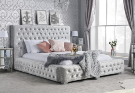 Emperor Bed STEEL Crushed Velvet+Silver Feet
