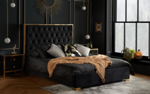 Carys Bed BLACK+Luxury Gold Trim
