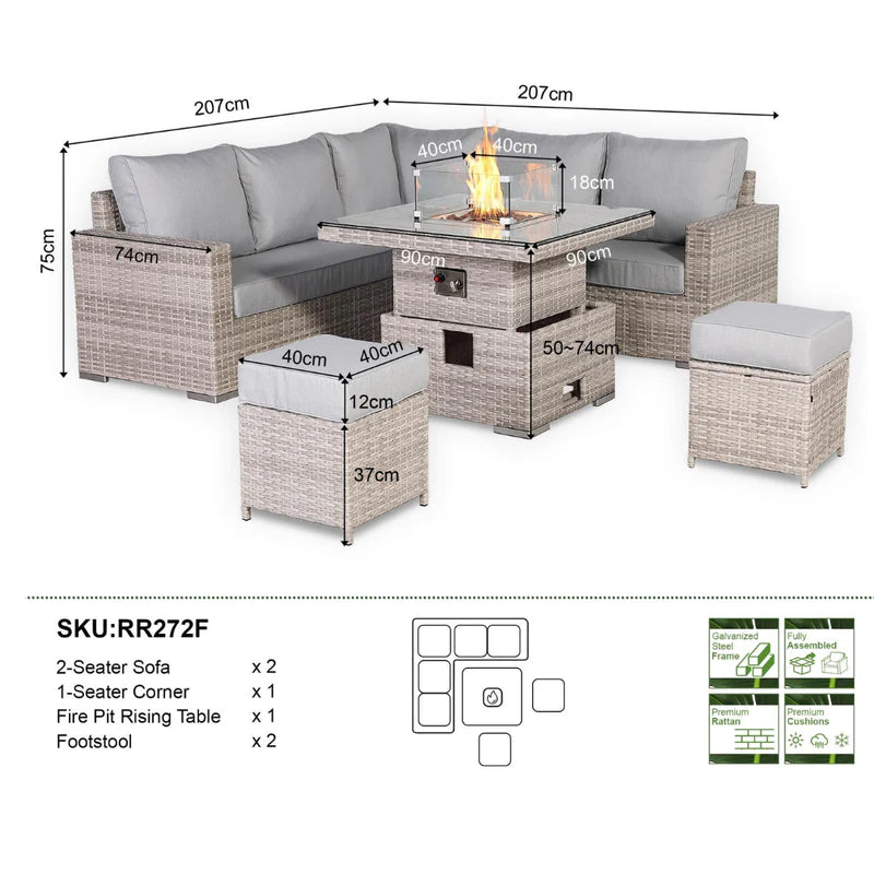 2026 Torini Square Garden Outdoor Dining Set with Rising Firepit Table - Nimbus Beds