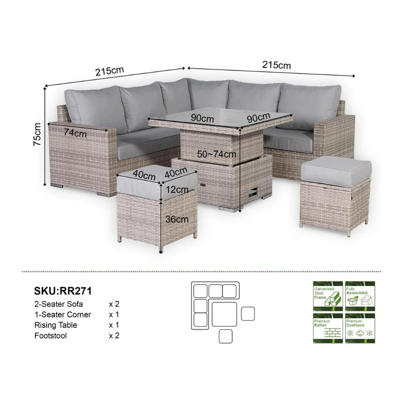 2026 Torini Square Dining Outdoor Garden Set with Rising Table - Nimbus Beds