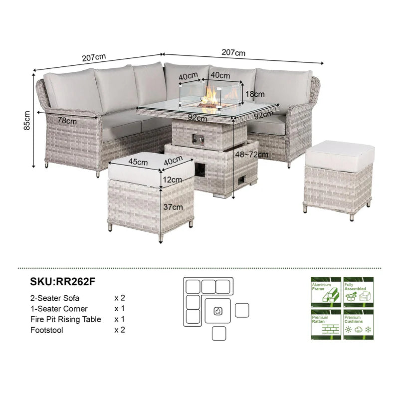 2026 Paris Square Outdoor Garden Dining Set with Rising Firepit Table - Nimbus Beds
