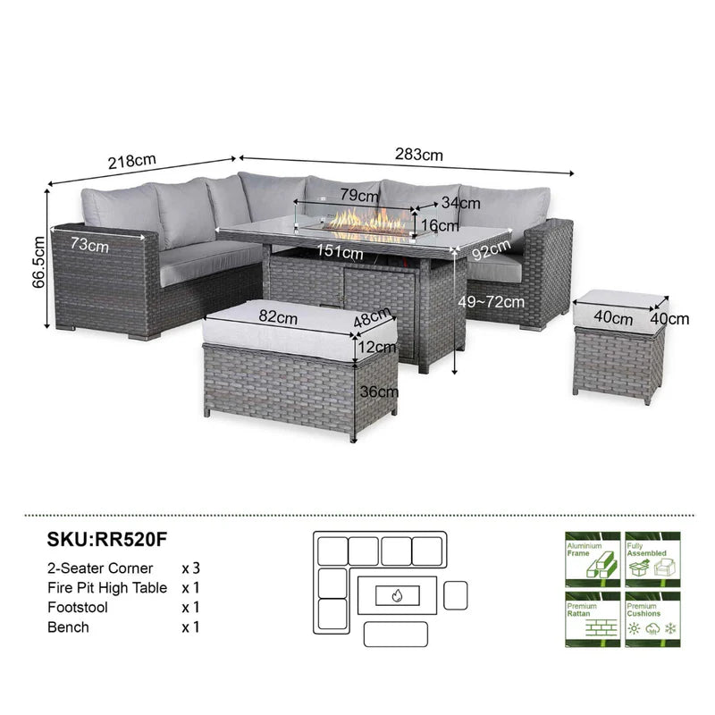 2026 Caprila Corner Outdoor Garden Dining Set with Firepit Table - Nimbus Beds