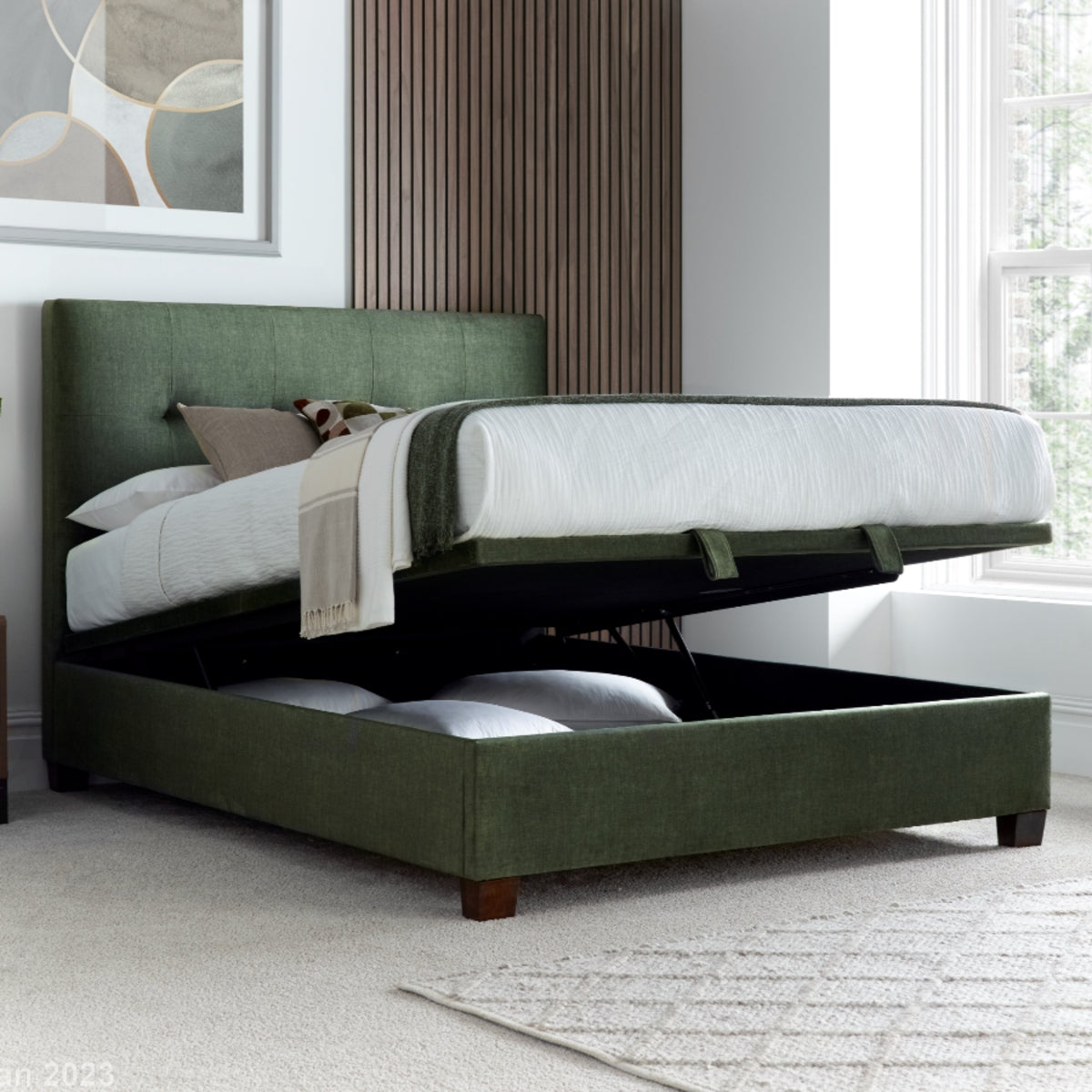2026 Wallace Ottoman Storage Bed in Winter Moss