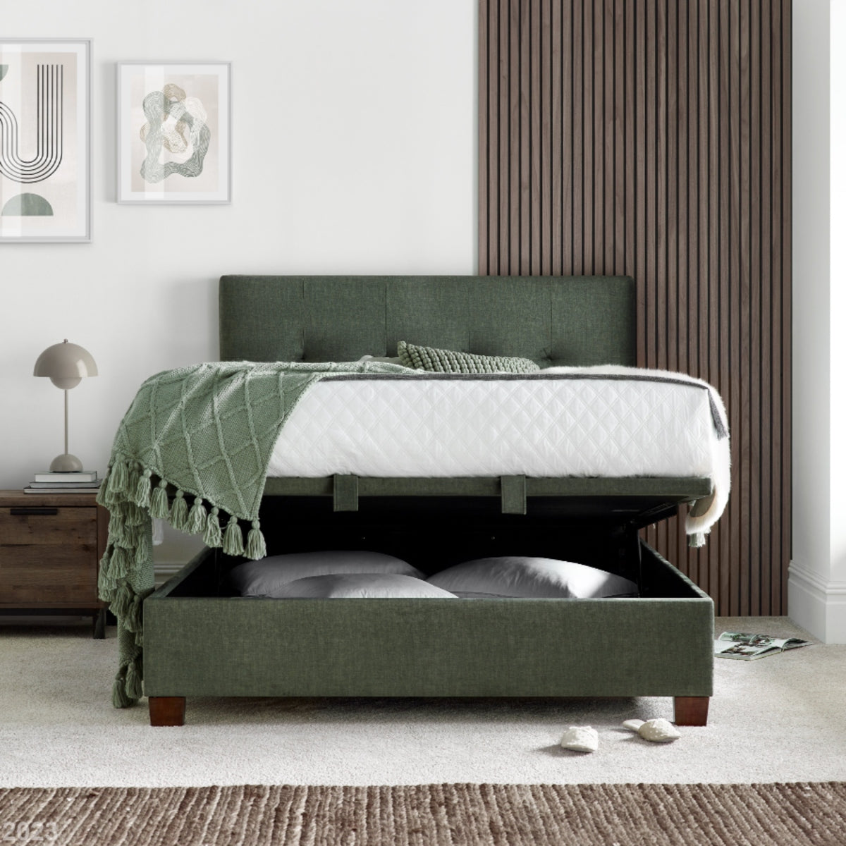 2026 Wallace Ottoman Storage Bed in Winter Moss