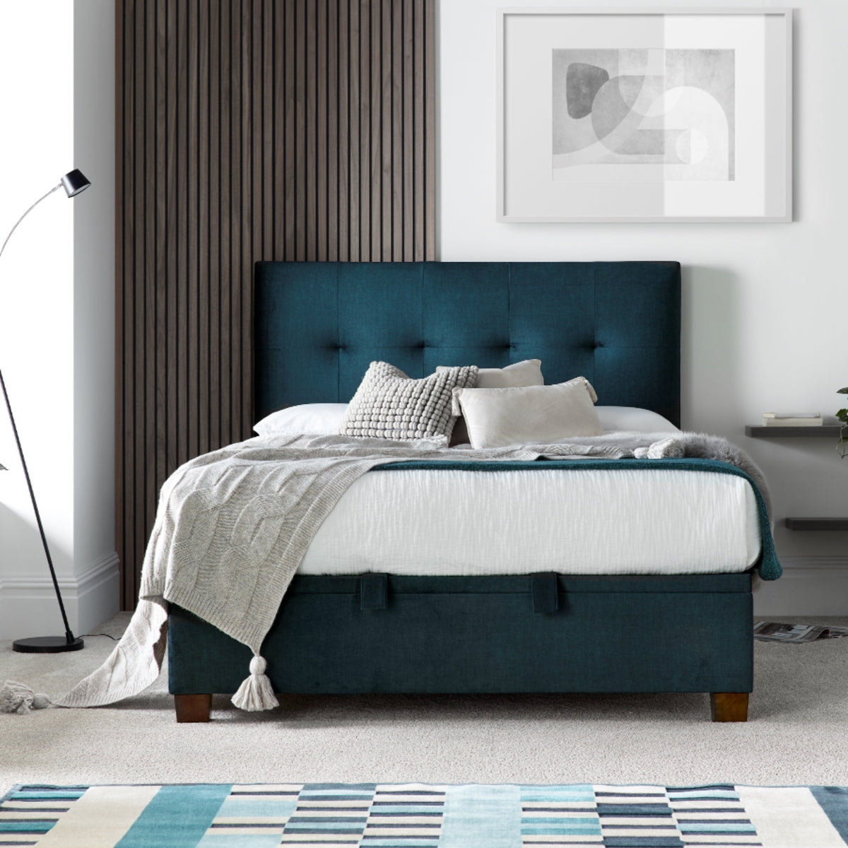 2026 Wallace Ottoman Storage Bed in Deep Ocean Blue