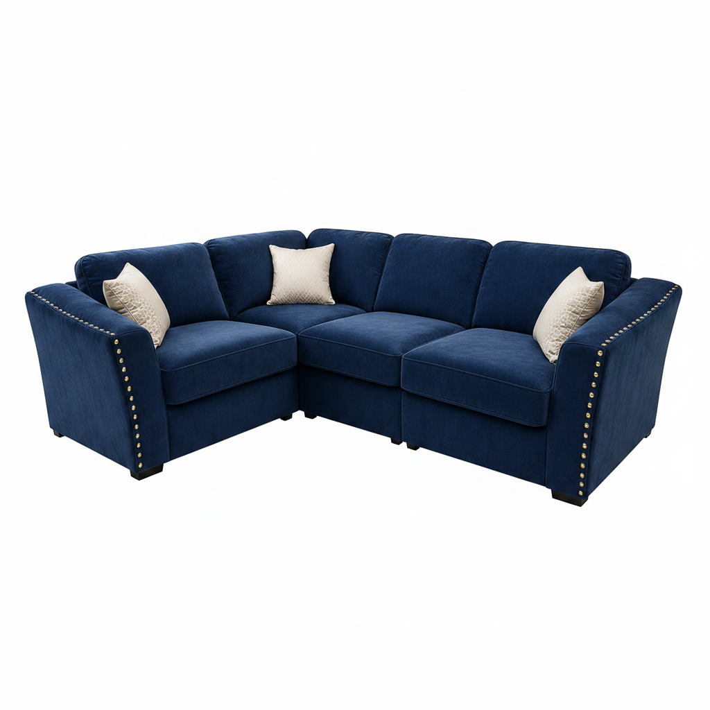 2026 Larkhall 4 piece Corner Sofa -  Marine Blue - Nimbus Beds