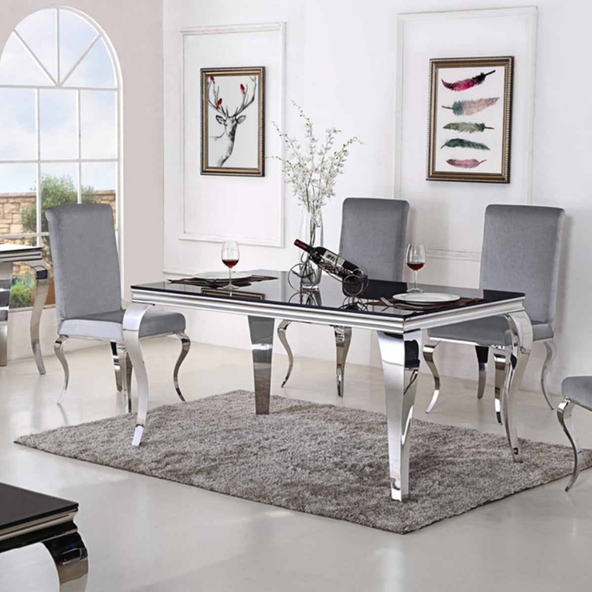 2026 Louis Chrome Dining Table in Black and Gold Marble
