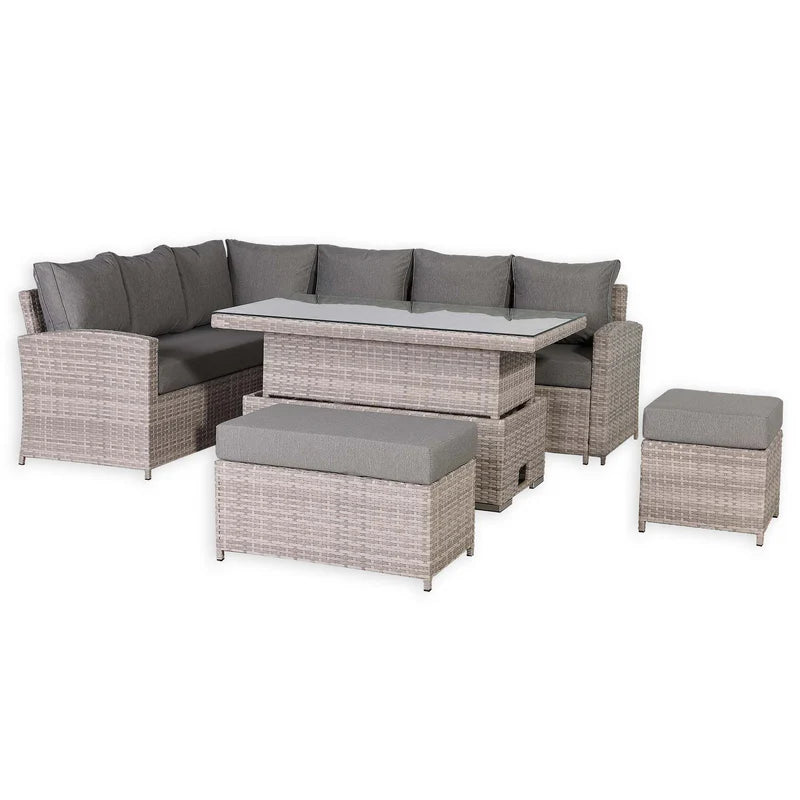 2026 Lorrento Large Corner Dining Set with Rising Table in Beige/Grey (Right Hand) - Nimbus Beds