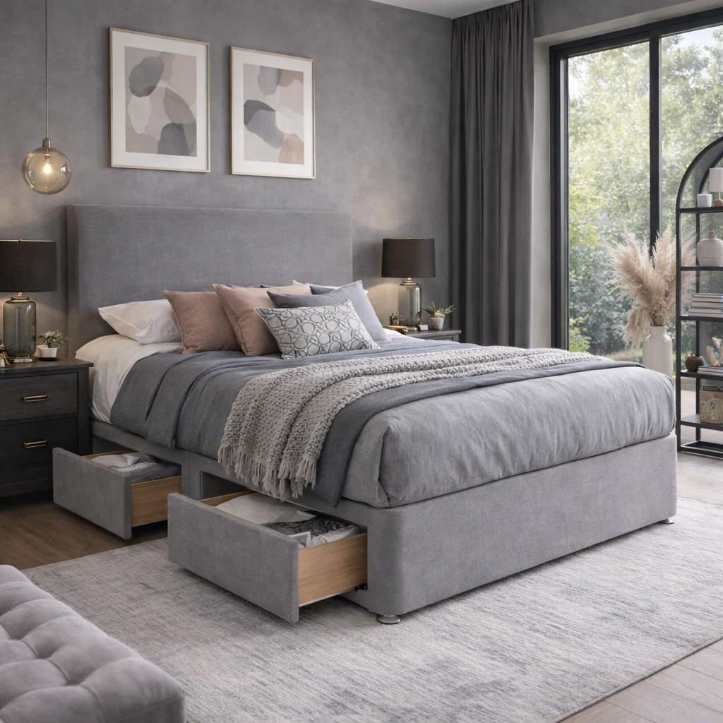 2026 One Panel Storage Divan Bed with optional drawers